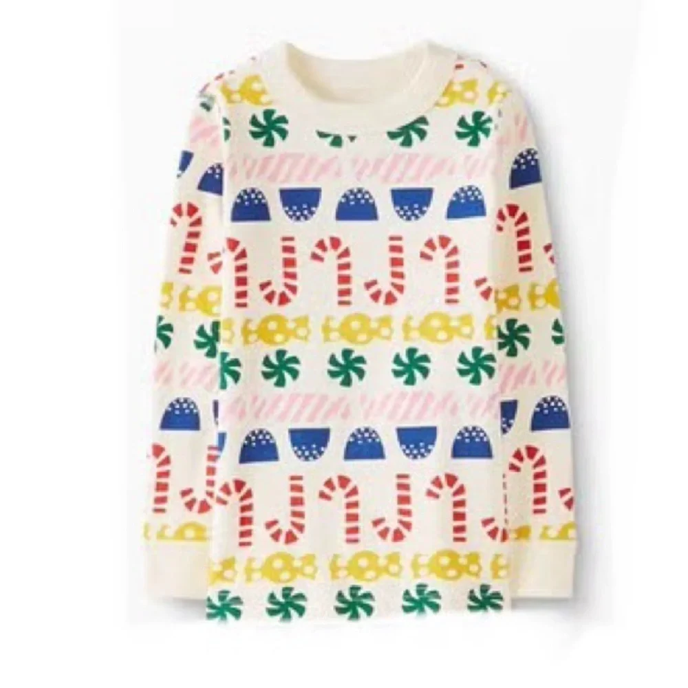 Hanna Andersson White Cotton Long Sleeve Stocking Sweets Colorful Pajama Top 6